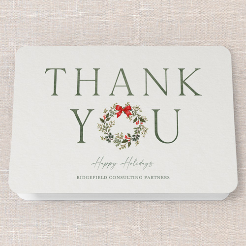 Wreath Thankfulness Holiday Card, White, 5x7 Folded, Holiday, Matte, Folded Smooth Cardstock, Rounded, White