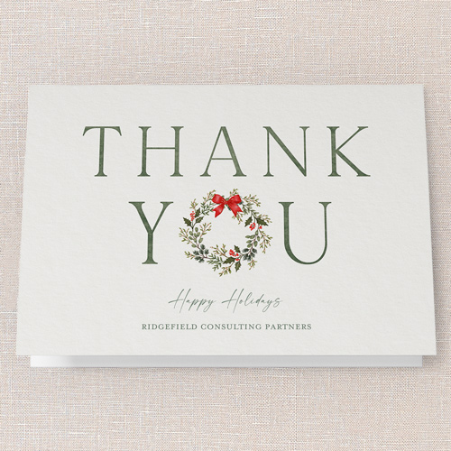 Wreath Thankfulness Holiday Card, White, 5x7 Folded, Holiday, Pearl Shimmer Cardstock, Square, White