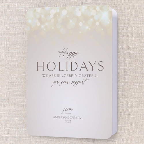 Feathery Bokeh Holiday Card, Beige, 5x7 Folded, Holiday, Matte, Folded Smooth Cardstock, Rounded, Antique White