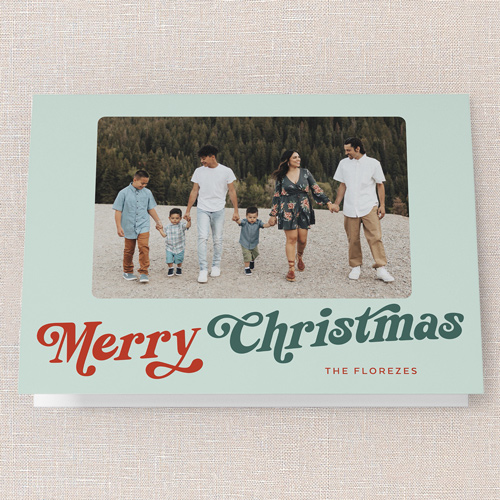 Retro Script Cheer Holiday Card, Green, 5x7 Folded, Christmas, Matte, Folded Smooth Cardstock, Square, Mint