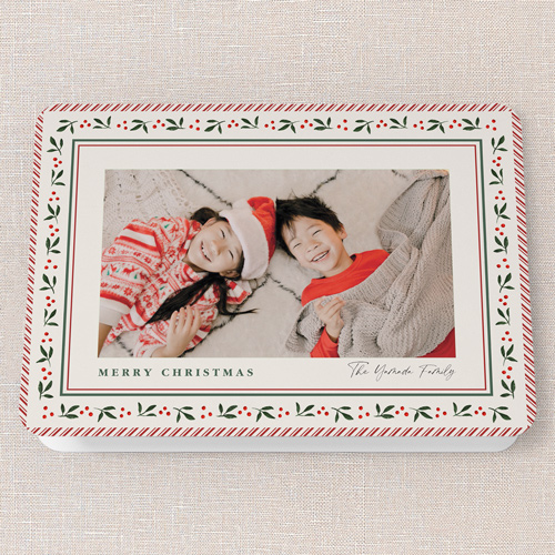Cheerful Frame Holiday Card, Red, 5x7 Folded, Christmas, Pearl Shimmer Cardstock, Rounded, Apple