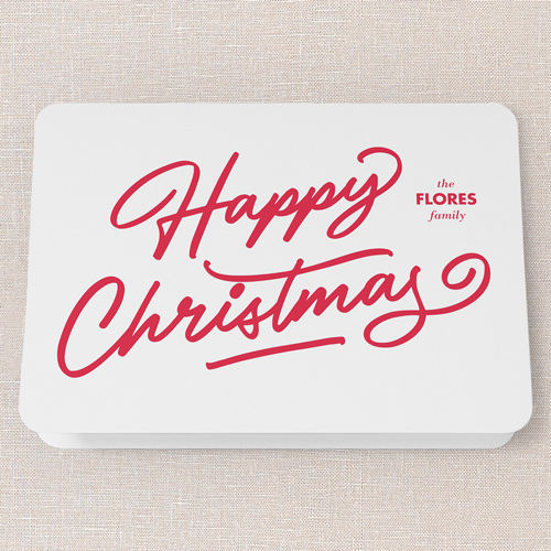 Happy Greeting Christmas Card, Red, 5x7 Folded, Christmas, Pearl Shimmer Cardstock, Rounded