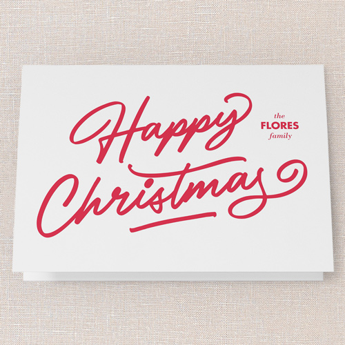 Happy Greeting Christmas Card, Red, 5x7 Folded, Christmas, Pearl Shimmer Cardstock, Square