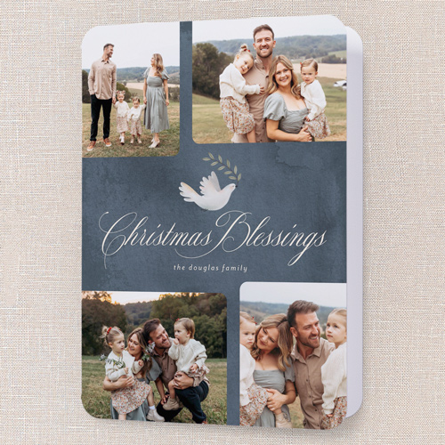 Lovely Dove Religious Christmas Card, Blue, 5x7 Folded, Religious, Matte, Folded Smooth Cardstock, Rounded, Navy