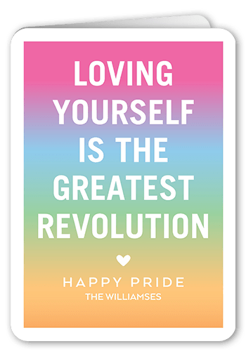 Rainbow Revolution Pride Month Greeting Card, White, 5x7 Folded, Pearl Shimmer Cardstock, Rounded, White