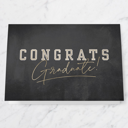 Type Celebration Graduation Greeting Card, Black, 5x7 Folded, Pearl Shimmer Cardstock, Square