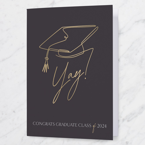 Illustrated Cap Graduation Greeting Card, Black, 5x7 Folded, Pearl Shimmer Cardstock, Square