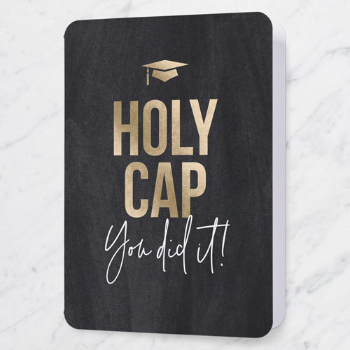 Holy Cap Graduation Greeting Card, Black, 5x7 Folded, Pearl Shimmer Cardstock, Rounded