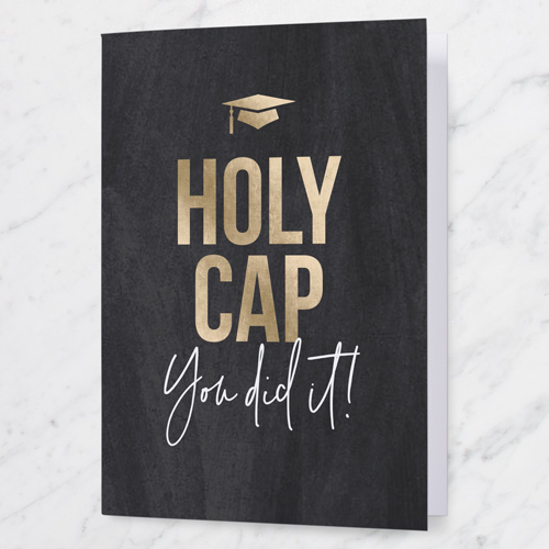 Holy Cap Graduation Greeting Card, Black, 5x7 Folded, Pearl Shimmer Cardstock, Square