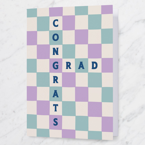 Checkered Celebration Graduation Greeting Card, Purple, 5x7 Folded, Matte, Folded Smooth Cardstock, Square