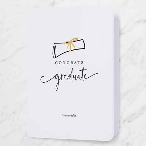 Simple Diploma Graduation Greeting Card, White, 5x7 Folded, Pearl Shimmer Cardstock, Rounded