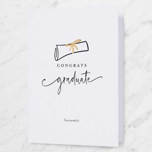 Simple Diploma Graduation Greeting Card, White, 5x7 Folded, Pearl Shimmer Cardstock, Square