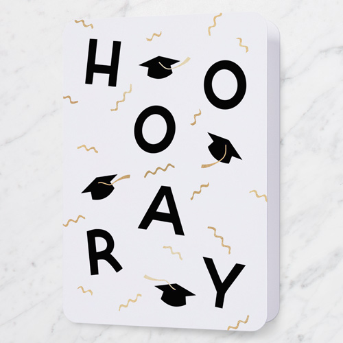 Streamer Celebration Graduation Greeting Card, Black, 5x7 Folded, Matte, Folded Smooth Cardstock, Rounded
