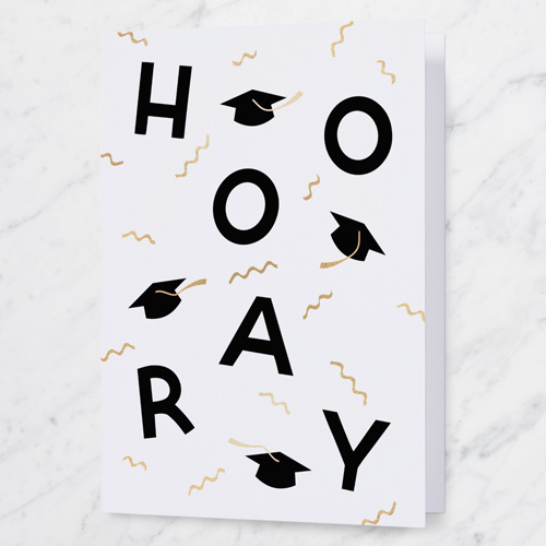 Streamer Celebration Graduation Greeting Card, Black, 5x7 Folded, Pearl Shimmer Cardstock, Square