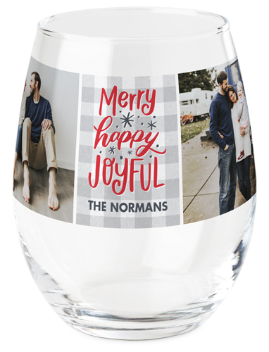 Merry Happy Joyful Printed Wine Glass, Printed Wine, Set of 1, Gray