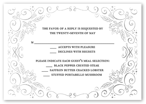 Whimsical Scrolls Wedding Response Card, Black, Matte, Signature Smooth Cardstock, Square