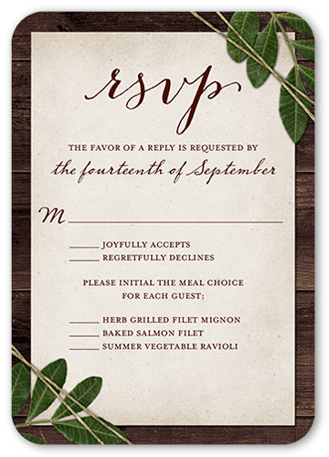 Ingrained Love Wedding Response Card, Brown, 100% Recycled Cardstock ?, Rounded