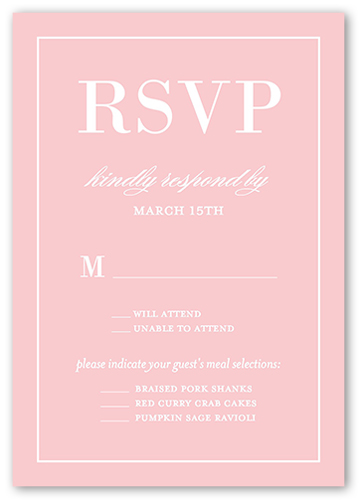 Divine Elegance Wedding Response Card, Pink, Matte, 100% Recycled Cardstock ?, Square