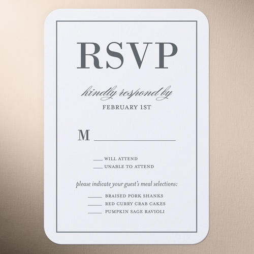 Divine Elegance Wedding Response Card, White, Pearl Shimmer Cardstock, Rounded
