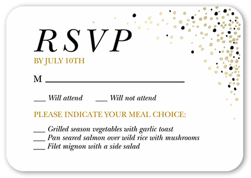 Sparkling Romance Wedding Response Card, Black, Pearl Shimmer Cardstock, Rounded, Black