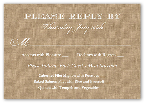 Burlap And Lace Wedding Response Card, Beige, Matte, Pearl Shimmer Cardstock, Square