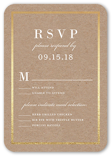 Simple Solid Frame Wedding Response Card, Beige, 100% Recycled Cardstock , Rounded, Rye