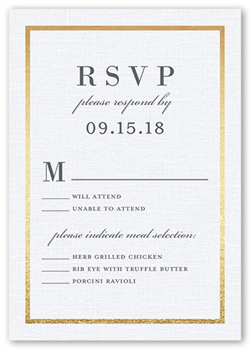 Simple Solid Frame Wedding Response Card, White, Matte, 100% Recycled Cardstock , Square, White