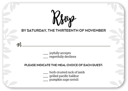 Sparkling Foliage Wedding Response Card, Black, Matte, Signature Smooth Cardstock, Rounded, Black