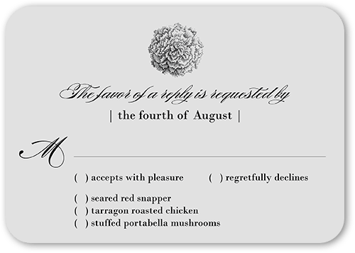 Grandeur Affair Wedding Response Card, Grey, Matte, Signature Smooth Cardstock, Rounded, Fog