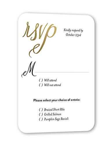 Written With Affection Wedding Response Card, Gold Foil, White, Signature Smooth Cardstock, Rounded