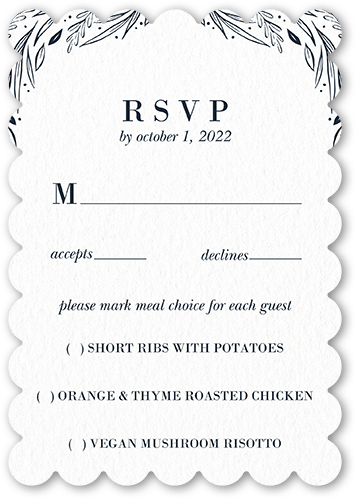 Simple Floral Frame Wedding Response Card, White, White, Matte, Signature Smooth Cardstock, Scallop