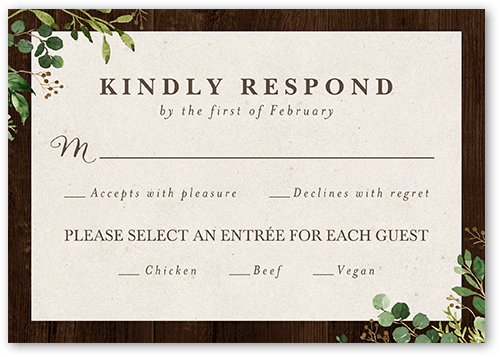 Woodgrain Floral Wedding Response Card, Brown, Matte, Signature Smooth Cardstock, Square