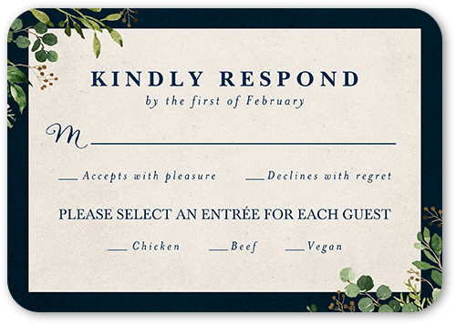 Woodgrain Floral Wedding Response Card, Blue, Matte, Signature Smooth Cardstock, Rounded