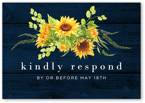 Bright Sunflower Wedding Response Card, Blue, Matte, Pearl Shimmer Cardstock, Square