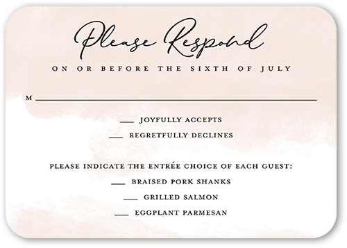 Watercolor Expression Wedding Response Card, Pink, Matte, Signature Smooth Cardstock, Rounded, Ballet Slipper