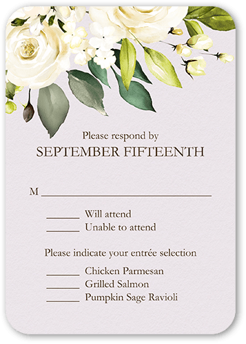 Blooming Beauty Wedding Response Card, Purple, Pearl Shimmer Cardstock, Rounded