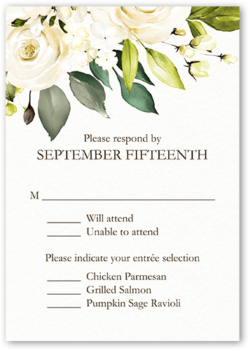 Blooming Beauty Wedding Response Card, White, Matte, Pearl Shimmer Cardstock, Square, White
