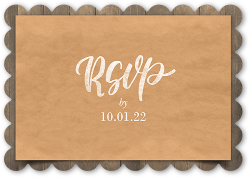 Rustic Scroll Wedding Response Card, Brown, Pearl Shimmer Cardstock, Scallop