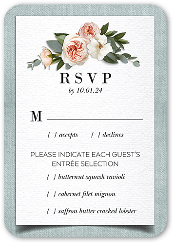 Bohemian Flowers Wedding Response Card, Green, Pearl Shimmer Cardstock, Rounded