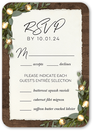 Rustic Dreams Wedding Response Card, Brown, Signature Smooth Cardstock, Rounded