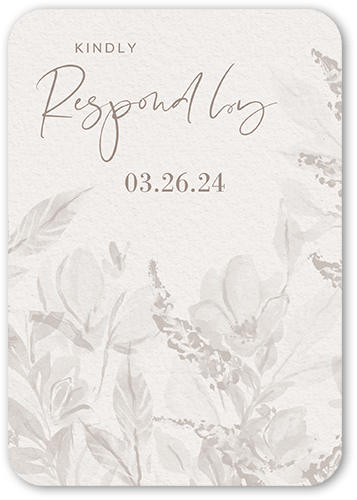 Dusty Blooms Wedding Response Card, Grey, 100% Recycled Cardstock , Rounded, Suede