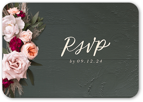 Dark Florals Wedding Response Card, Beige, 100% Recycled Cardstock , Rounded