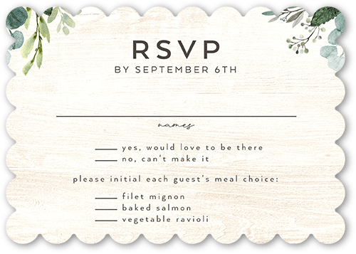 Naturally Green Wedding Response Card, White, Pearl Shimmer Cardstock, Scallop