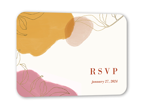 Organic Art Wedding Response Card, Gold Foil, Orange, Signature Smooth Cardstock, Rounded