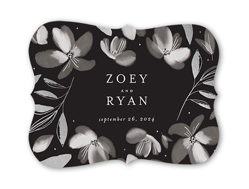Whispy Florals Wedding Response Card, Silver Foil, Grey, Signature Smooth Cardstock, Bracket