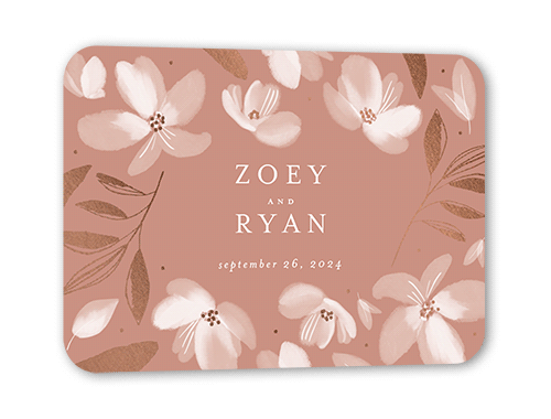 Whispy Florals Wedding Response Card, Pink, Rose Gold Foil, Signature Smooth Cardstock, Rounded