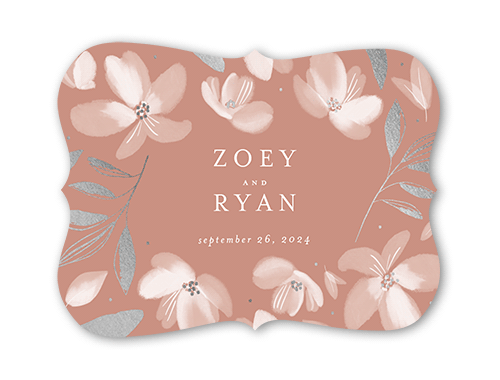 Whispy Florals Wedding Response Card, Silver Foil, Pink, Signature Smooth Cardstock, Bracket