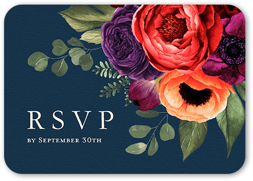 Blossom Burst Wedding Response Card, Blue, Matte, Signature Smooth Cardstock, Rounded