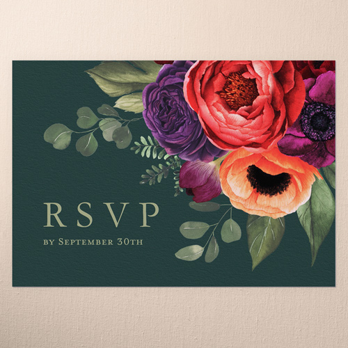 Blossom Burst Wedding Response Card, Black, Matte, 100% Recycled Cardstock , Square, Shadow Box