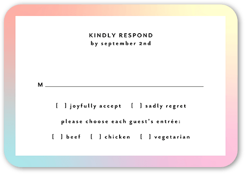 Hazy Rainbow Wedding Response Card, Yellow, Standard Smooth Cardstock, Rounded